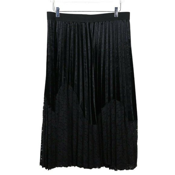 NWOT Soprano Pleated Velvet Lace Midi Skirt Size 1X Black Midi Pull On Plus - Picture 1 of 5